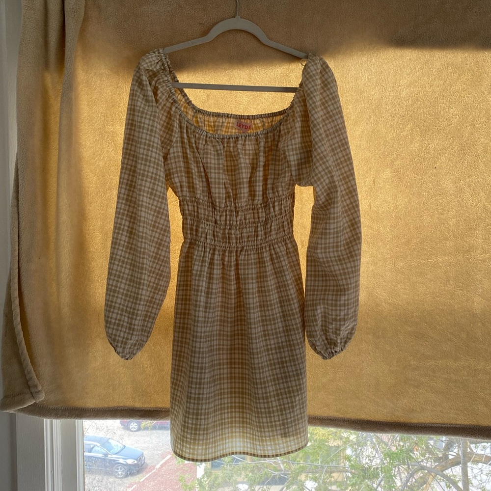 Leyden Tan Smocked Bishop Sleeve Sundress
